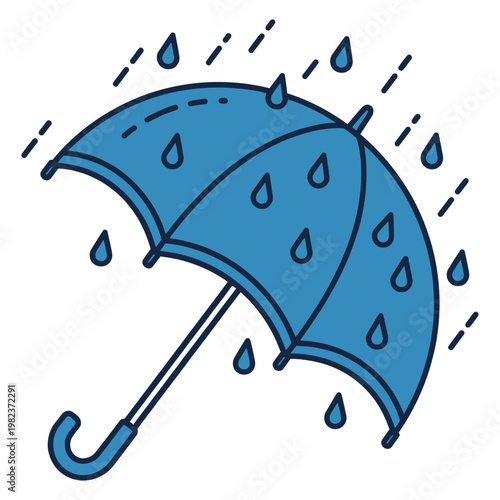 Blue umbrella open in the rain with falling raindrops rainy day bad weather umbrella graphic umbrella