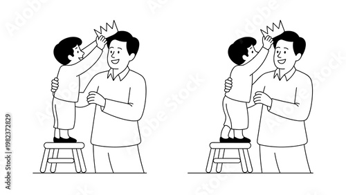 Father’s Day Royal Love Scene – Child Crowning Dad Best Father Ever Outline Illustration