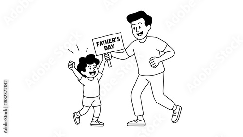 Father and Child Celebration Outline Illustration – Joyful Father’s Day Bonding Scene