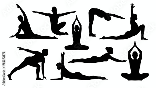 Yoga Practice Silhouette Pack – Female and Male Wellness Pose Collection