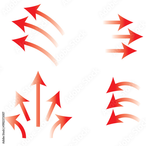 Set of blue arrow showing wind air flow isolated on white background, air direction signs. Air conditioning arrows.
