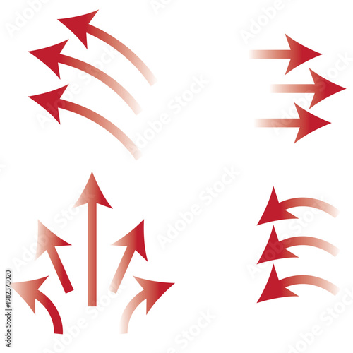 Set of blue arrow showing wind air flow isolated on white background, air direction signs. Air conditioning arrows.