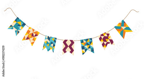 Colorful decorative pennant banner hanging for celebration or party