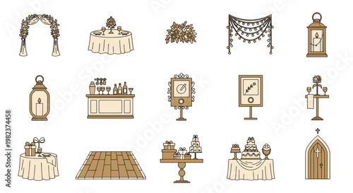 Collection of vintage wedding decorations and accessories