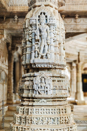 Ranakpur Jain Temple in Rajasthan, built in the 15th century and dedicated to Adinatha, is famed for its marble design, 1,444 unique pillars, symmetry, and serene spiritual ambiance.
