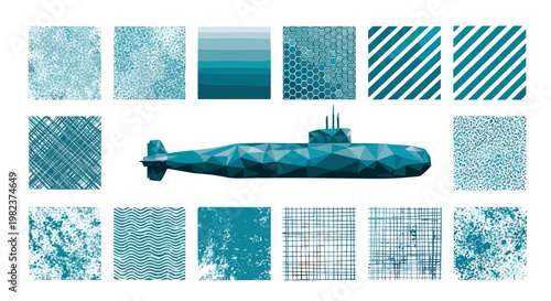 Digital illustration of cargo ship with textured blue background