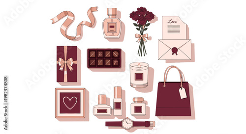 Collection of beauty and skincare products with gift box and bag