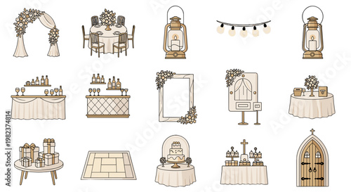 Collection of elegant vintage furniture and decorative items for home