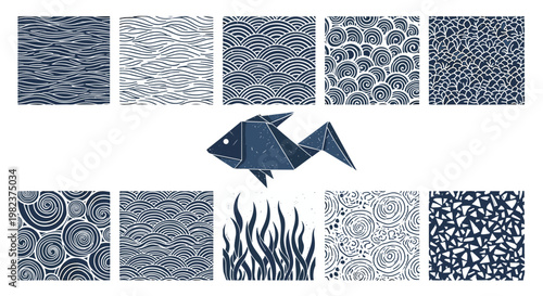 Collection of various textured blue abstract backgrounds and patterns