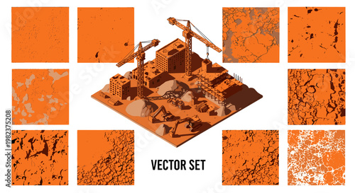 Set of vector illustrations featuring construction tools and equipment