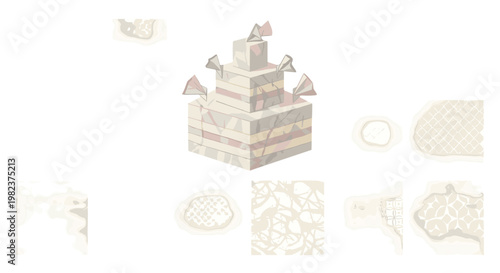 Stacked blocks toy with various shapes and textures