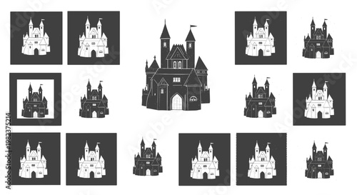 Collection of castle silhouettes in various styles and designs