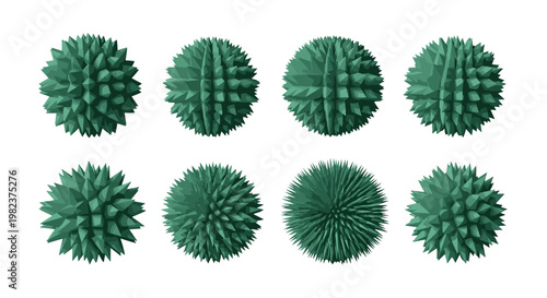 Collection of green pompom decorations with textured surface