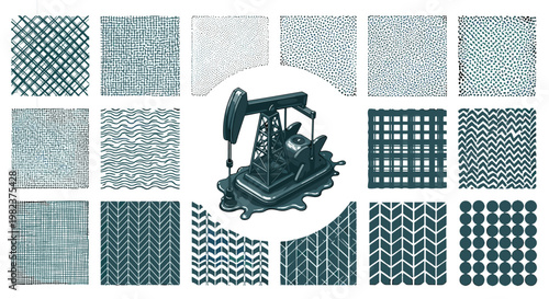 Collection of vintage telephones and textured background patterns