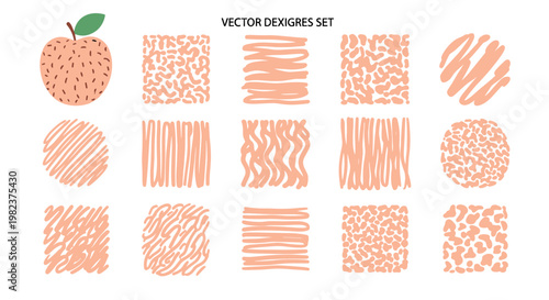 Set of twelve abstract textured vector patterns in peach color