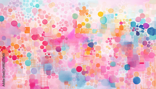 Colorful abstract background with vibrant bubbles and shapes creating a playful atmosphere for design and creativity