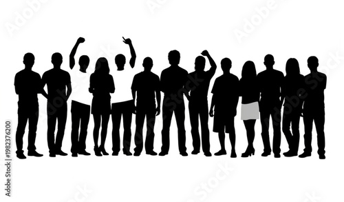 Diverse people silhouettes standing together teamwork community concept PNG isolated on white