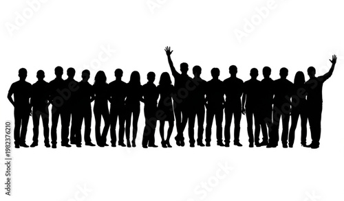 Diverse people silhouettes standing together teamwork community concept PNG isolated on white