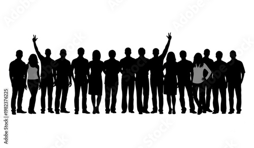 Diverse people silhouettes standing together teamwork community concept PNG isolated on white