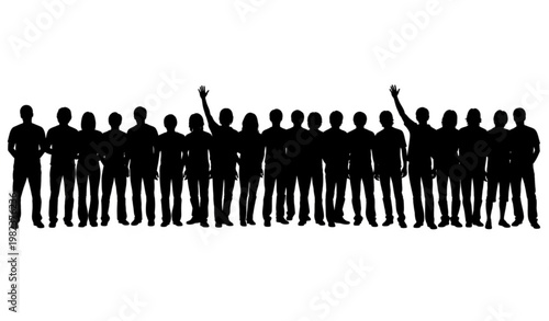 Diverse people silhouettes standing together teamwork community concept PNG isolated on white