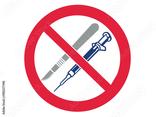 No Sharps Prohibition Line Art: Prohibited Objects Icon, Safety First Symbol, Minimalist Danger Warning Graphic, Professional Hazard Prevention Illustration