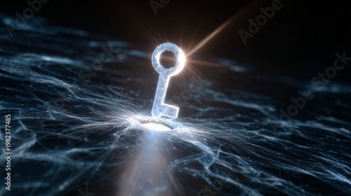Glowing Digital Key Symbolizing Security and Access in a Virtual Network Space