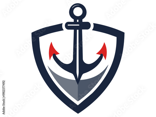Anchor in Shield Line Art: Marine Protection Icon, Nautical Safety Symbol, Minimalist Stability Graphic, Professional Heritage Logo Illustration