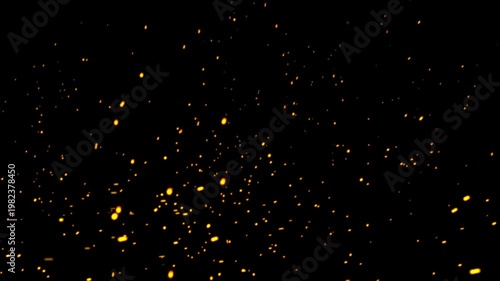 Fire embers particles over black background, Flying around fire dust particles sparks or ember from a burning fire with realistic movement, Abstract dark glitter fire particles lights,