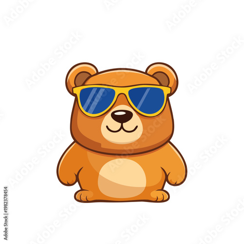 A cartoon bear wearing sunglasses with a smiling expression. The bear has brown fur and appears to be in a relaxed, carefree mood.