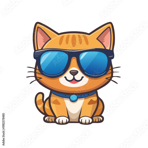 A cool cat wearing sunglasses, radiating charm and a sense of carefree fun. This delightful image of a cat perfectly captures a vibe
