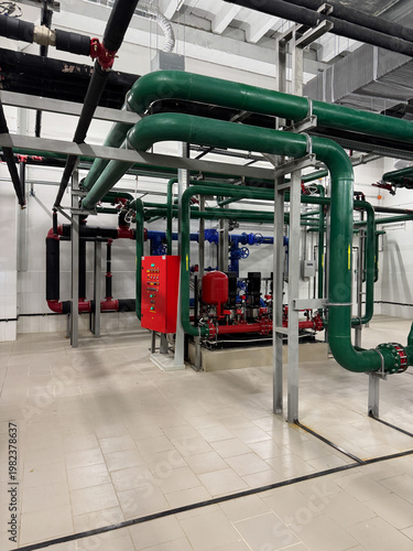 Cuadro en lienzo Heating system or Industrial boiler plant in separate room