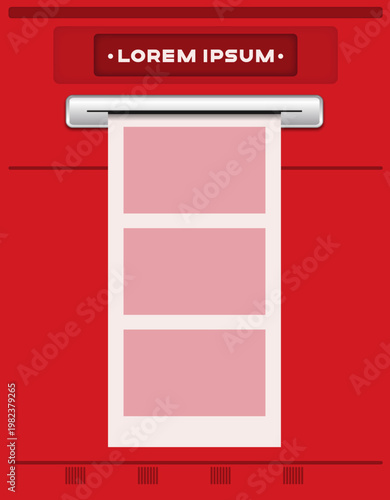 Photobooth with instant photo strip dispenser for Gen Z or vintage 90s style concept.