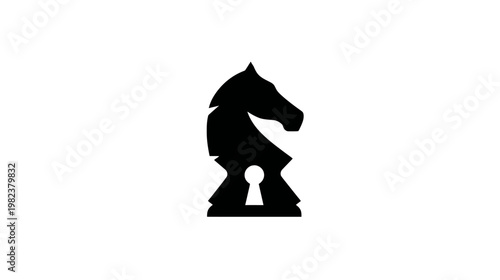 Black silhouette of a chess knight with a keyhole in its base, symbolizing strategy, security, and hidden solutions