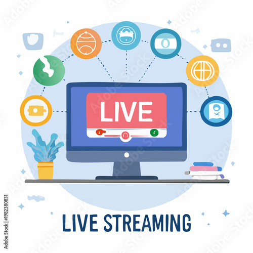 Live Streaming on Computer Monitor Display.