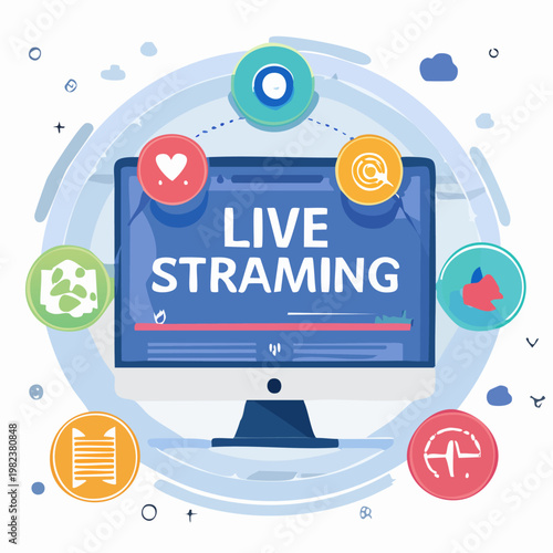 Live Streaming Computer Monitor Display Icons.