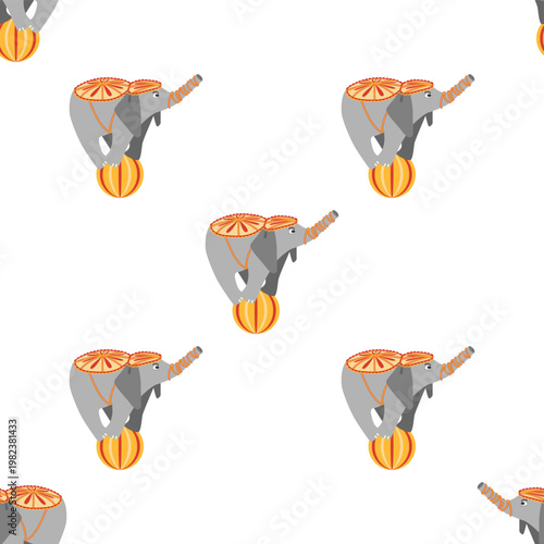 Seamless pattern with a CIRCUS theme. Circus characters, including an elephant. Flat cartoon style