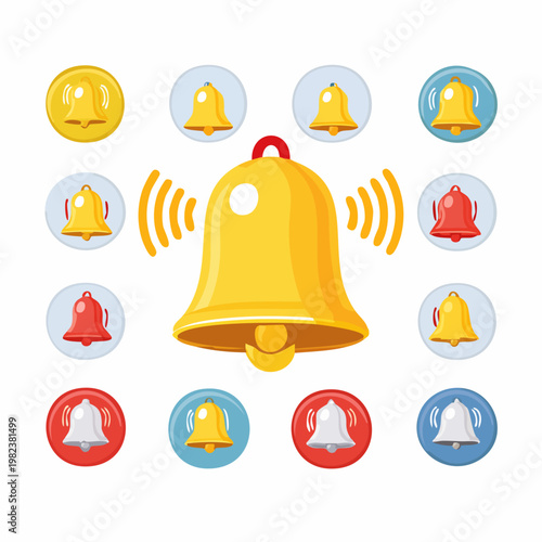 Yellow Bell with Notification Icons Around.