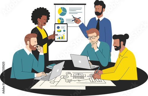 A diverse group of people discussing a project plan