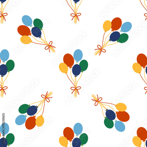 Seamless pattern with CIRCUS theme. Clowns, strongmen, lions, magic hat, hare in hat, holiday balloons tents. Circus characters. Cartoon flat style
