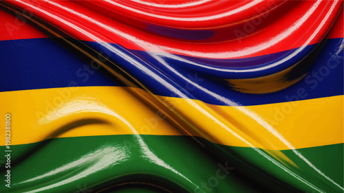 Glossy Waving Bolivia Flag Background with Silk Texture, Vibrant Red Yellow Green Stripes and National Symbol Colors