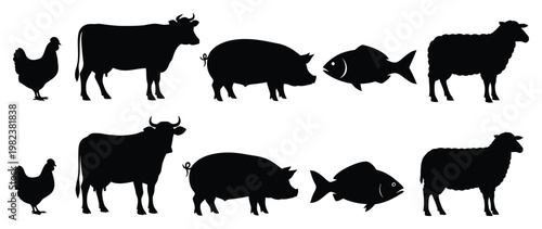 Farm animal silhouettes a collection of common livestock and poultry
