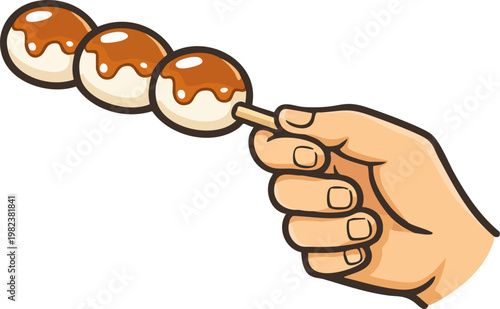 Mitarashi Dango in Hand Vector Illustration