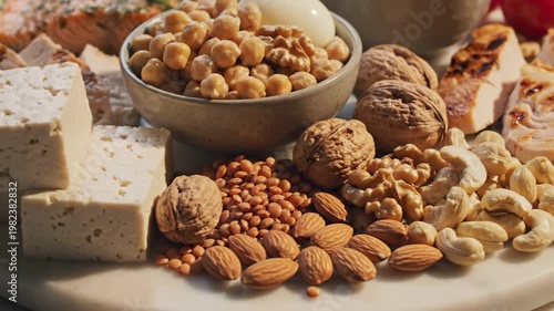 Close-up of protein-rich foods on a plate