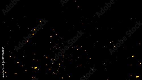 fire sparks from campfire over black background, Background of ashes and fire, Bright glowing fire particles rising fast in fiery sky with smoke, Particles flying in wind fire background Animation,