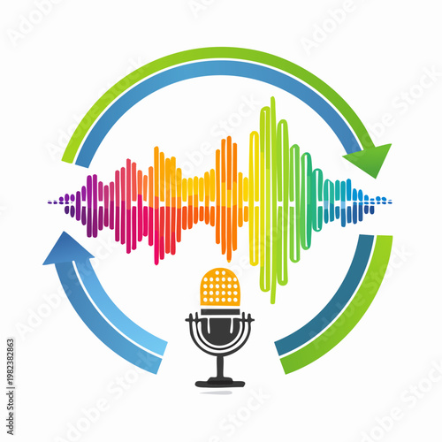 Microphone with Sound Wave Graphic Illustration.