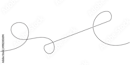 Abstract wavy squiggle dashed line collection. Dotted spiral curve line. Transport dot paths lines. Thin line abstract doted swirl path. Minimal squiggle divider, loopy line vector icon in eps 10.