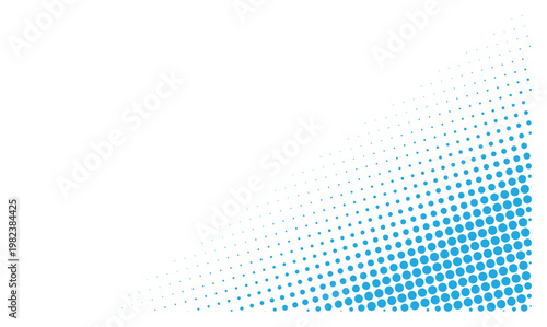 Blue halftone dots pattern background in corner layout for abstract vector design.