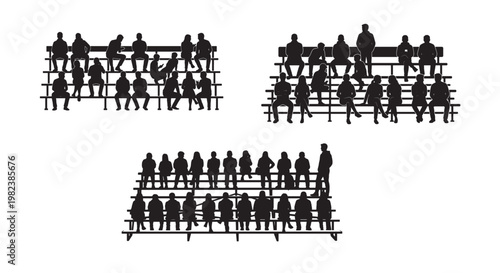 Silhouettes of People Sitting on Bleachers Watching an Event in Stadium Stands