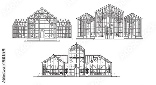 Glass Greenhouse Conservatory Elevation Drawings – Architectural Glasshouse Facade Design Plans