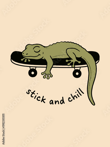 Lizard Sleeping on a Skateboard.